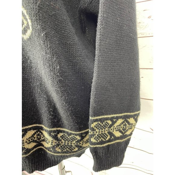 Vintage Adele 80's Cosey Black Acrylic and Gold Lurex‎ Brocade Design Sweater - Picture 7 of 10